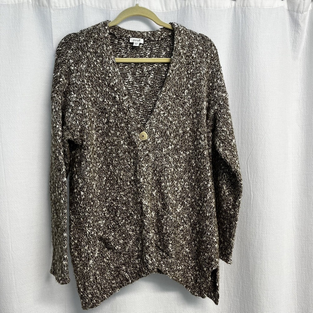J Jill Women's Brown Marled Chunky Knit Academia Cardigan Medium Grandma